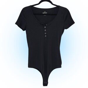 HOLLISTER BLACK RIBBED SCOOP NECK COTTON BLEND BODYSUIT EUC Y2K M